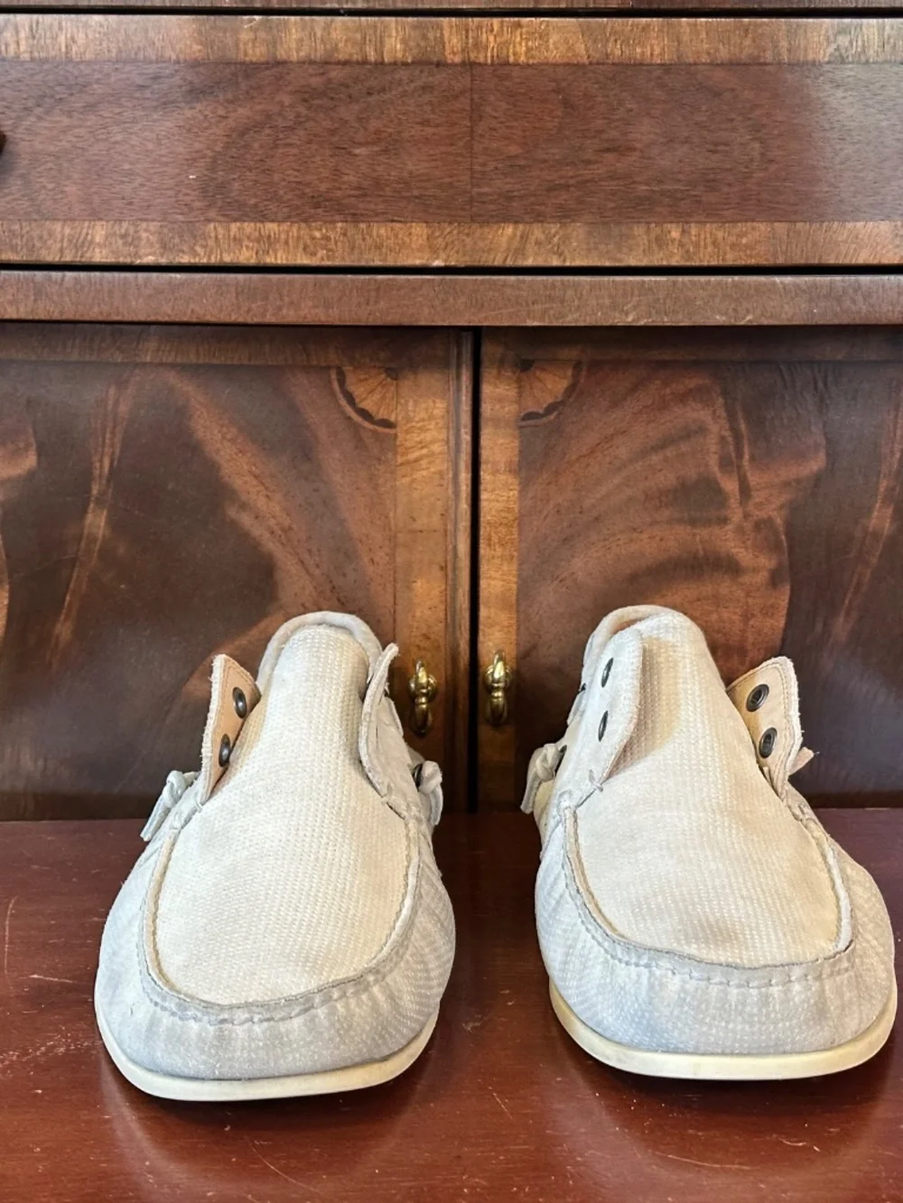 John Varvatos Cream Suede Boat Shoes